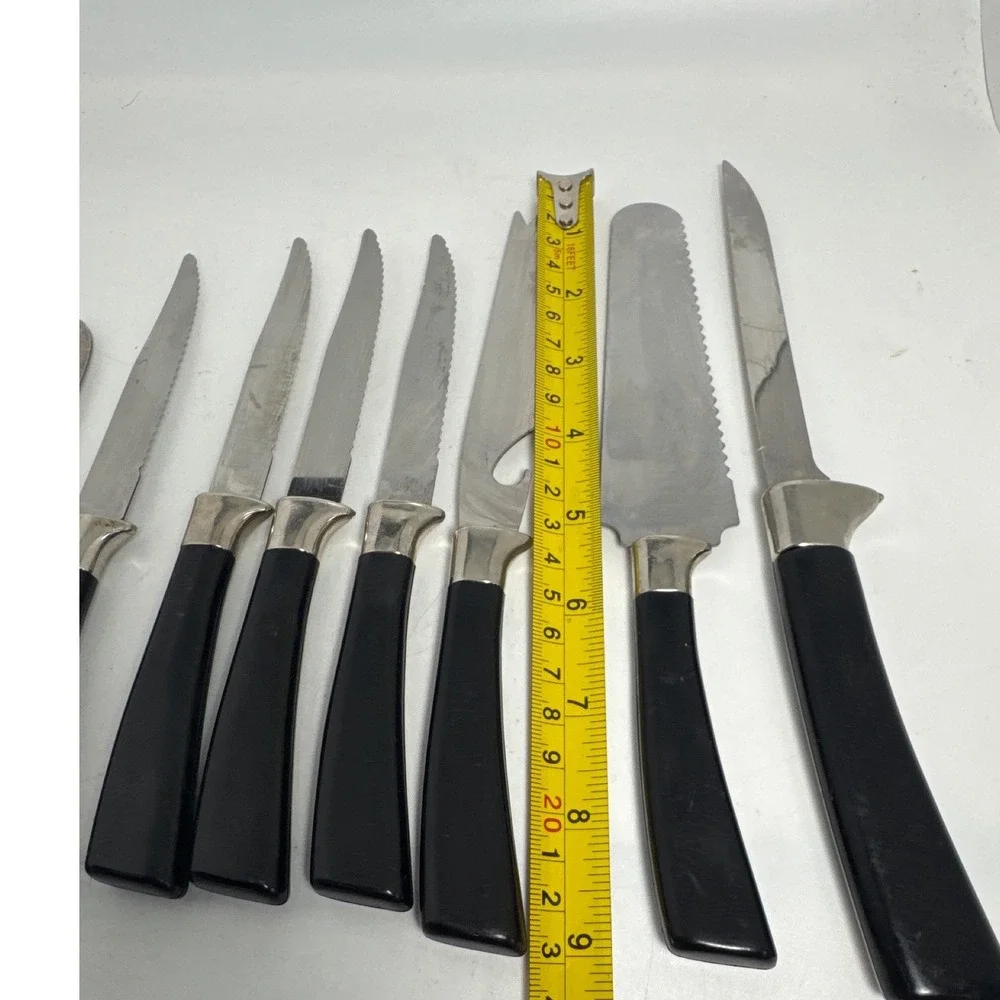 Lifetime Cutlery Knife Set Vintage 8pc Black Marble Gold Fleur De Lis Sheffield